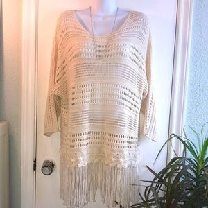 Chelsea & Violet Open Stitch Crocheted Top with Fringe